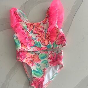 Cat and Jack Girls Floral Pink Ruffle Two-Piece Swim Set